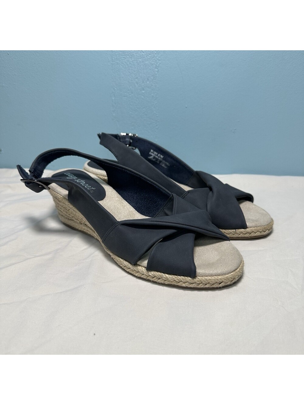 Easy Street Navy Blue wedge Espadrille Sandal Maureen Size 6.5